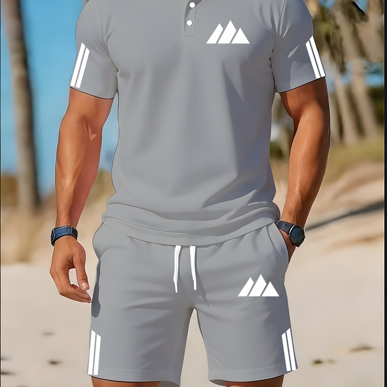E-shop Leichtes Golf-Poloshirt Kurzarm Set für Herren, schnelltrocknend, feuchtigkeitstransportierend, Wandern Sommer 2-teiliges Outfit, Pendeln,