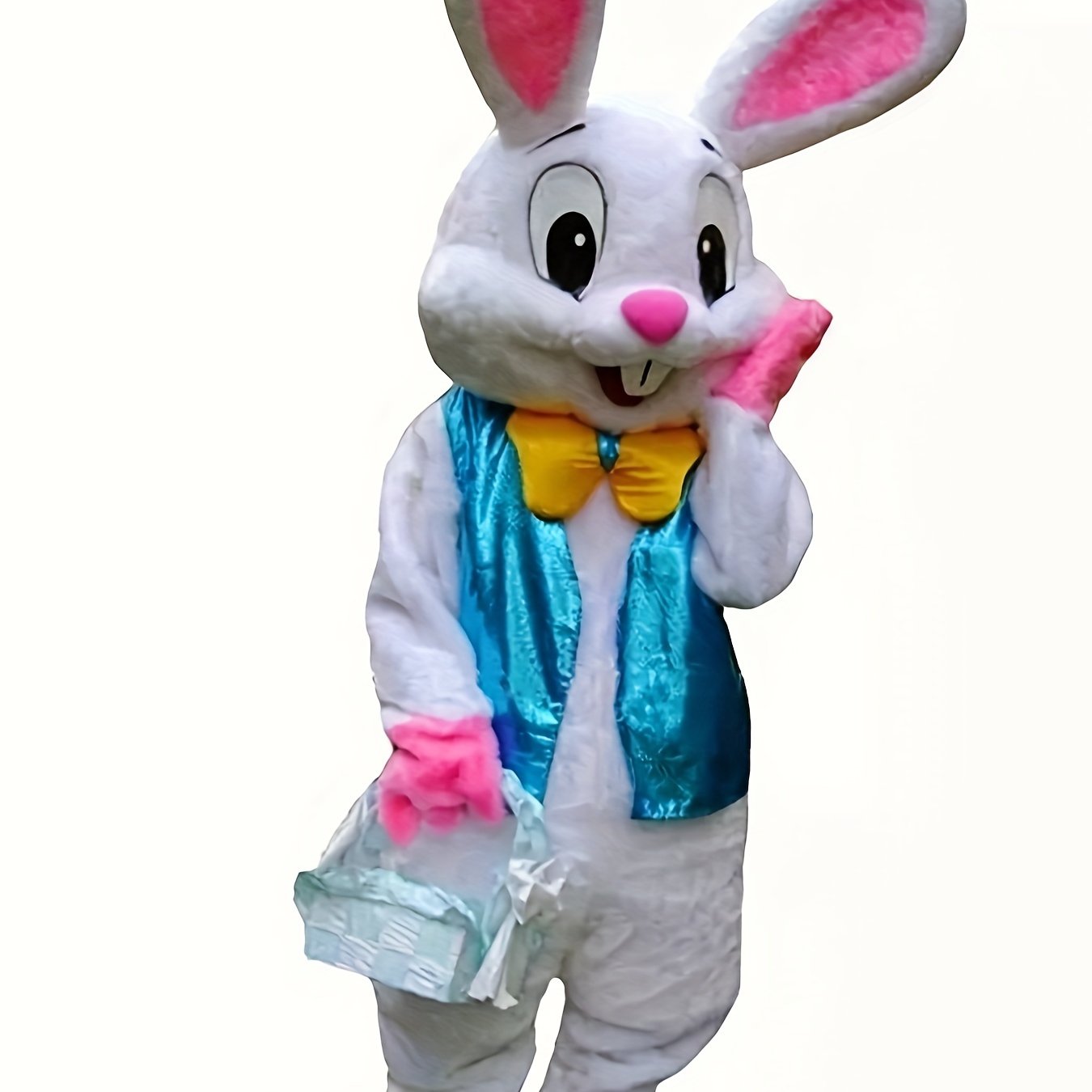TEMU Adult Easter Bunny Costume - Cute Cartoon Style Plush Rabbit Mascot For Halloween And Festivals, Non-stretch Polyester Fabric, Ideal For Parties