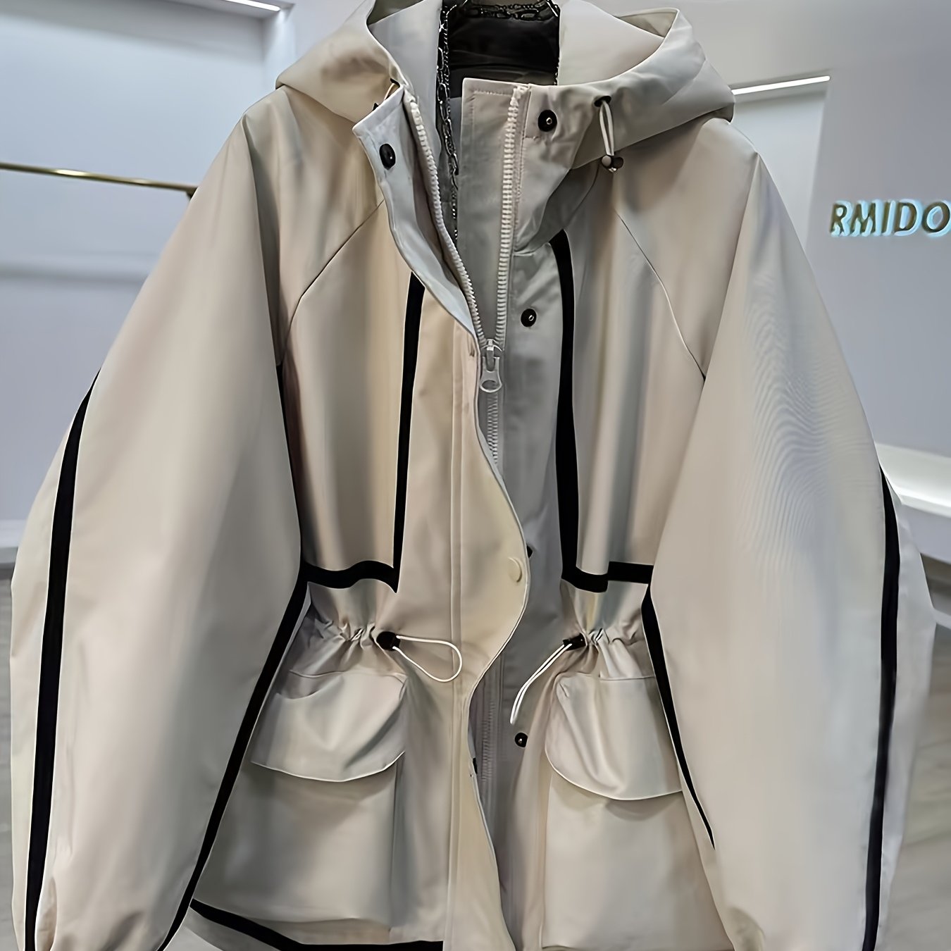 TEMU European Style High-end Spliced Color-block Short Jacket For Women, 2025 New Autumn/winter Casual Loose Fashionable Trench Jacket