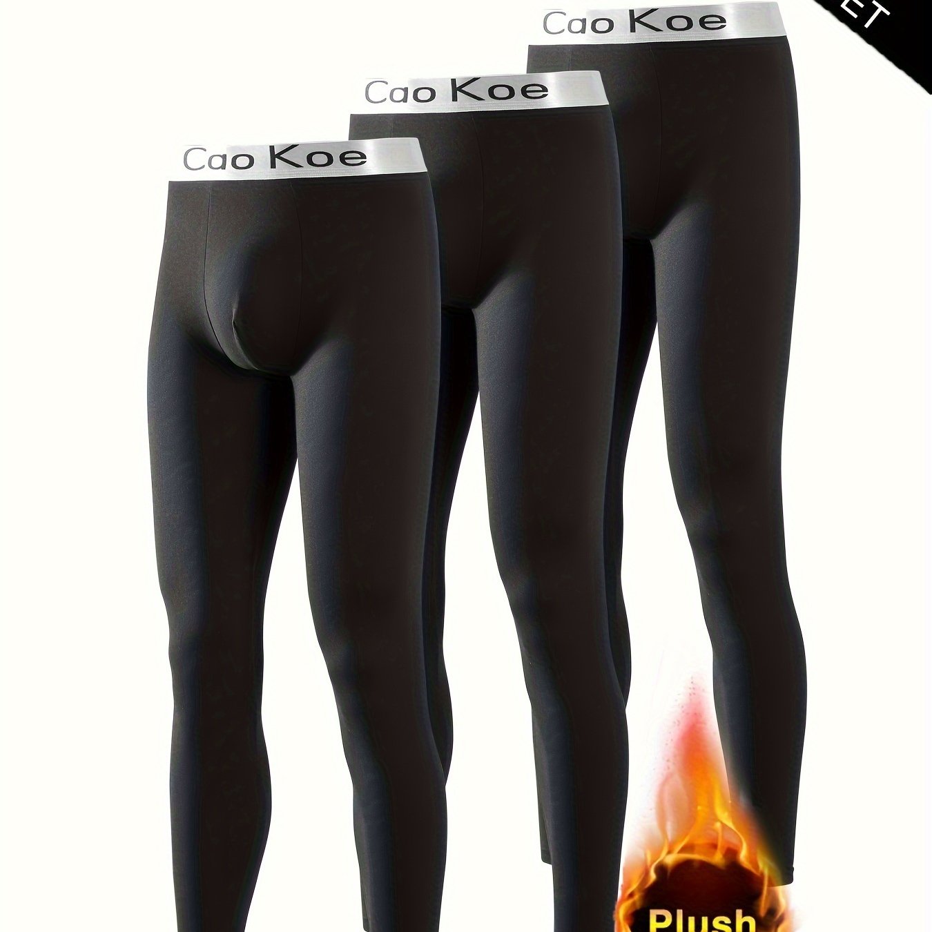 TEMU 3pcs Men's Fleece-lined Thermal Leggings - Stretchy, Warm & Comfortable For Winter