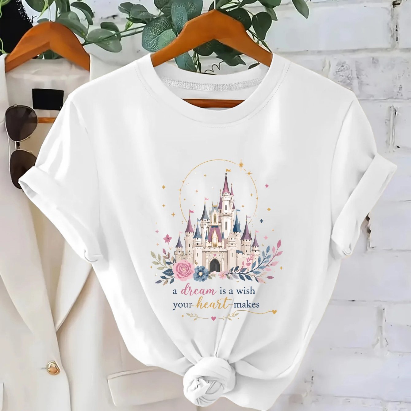 TEMU 1pc Women's T-shirt With Castle Print, Spring And Summer Short-sleeved T-shirt, Fashionable And Versatile Casual Top, The Most Gift, Including