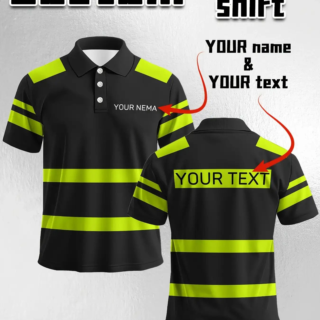 TEMU Custom Men's Shirt - Personalized Front And Back Text Design, Regular Fit Style, -collared Design, Print, Machine Washable, Team Uniform