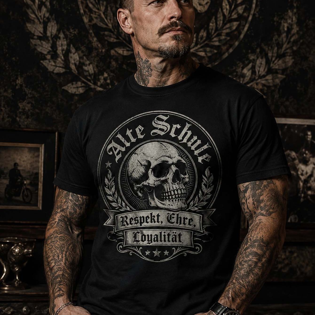Image of Skull Honor Print Neutral T Shirt Daily Casual Short Sleeve Season Tee