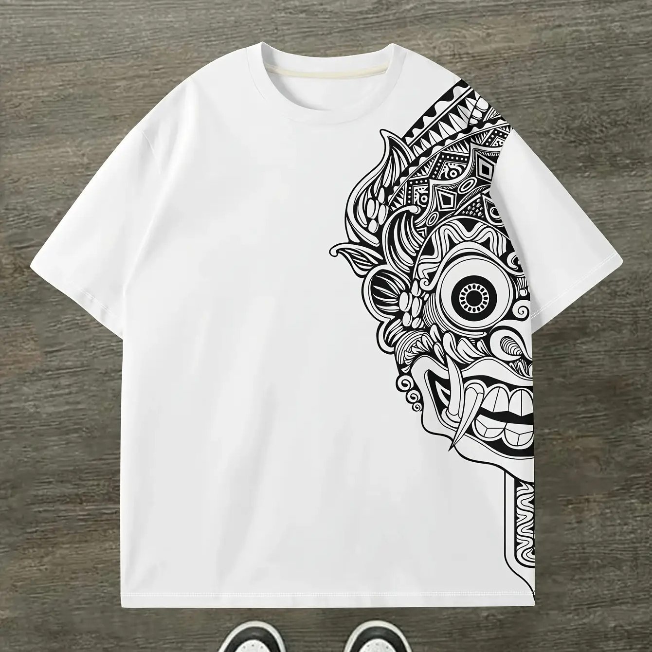 TEMU Men's Stylish Casual Print Drop-shoulder Short-sleeve T-shirt