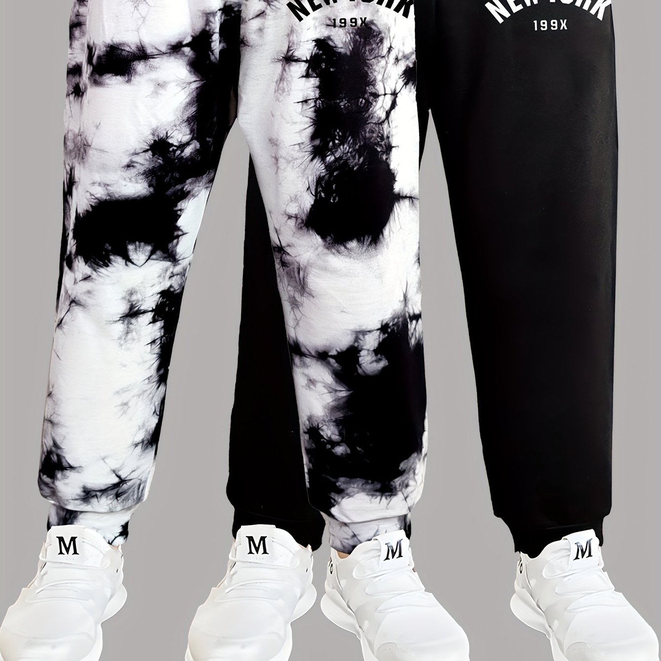 Image of Boys' Big Kids' 120-160 Size Spring/autumn Fashionable Casual Versatile Loose-fit Sporty Tie-dye Element Printed Long Pants, Two-pc, Perfect For Outdoor