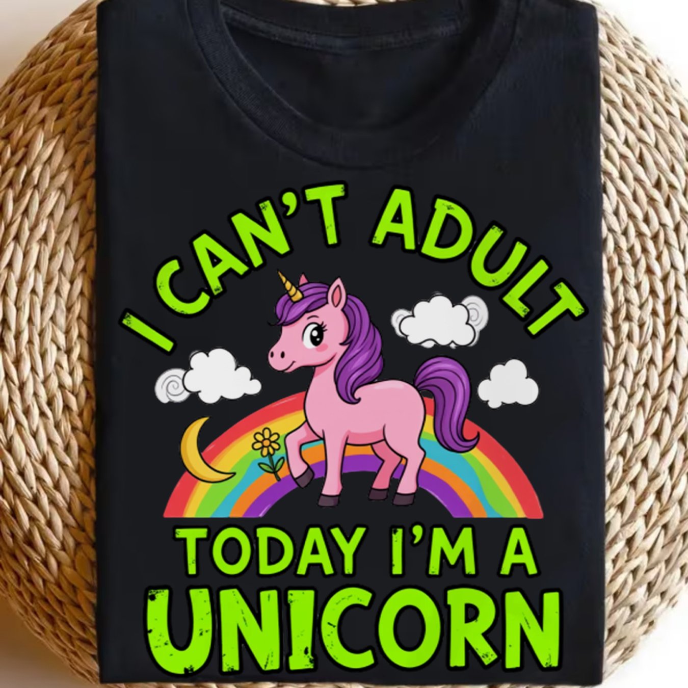TEMU Men's Funny Adult Today I'm A Unicorn Vintage Graphic Tshirt With Rainbow & Unicorn Design Loose Fit Casual For Casual Attire Themed Parties &