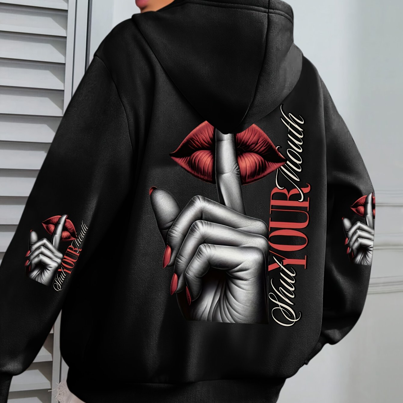 TEMU Plus Size, Plus Size Print Hoodie, Casual Long Sleeve With Pocket Hooded Sweatshirt For Winter & Fall, Designed For Women, Women's Plus Size