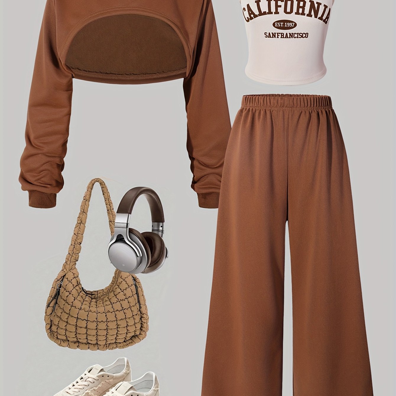 TEMU Ensemble 3 pièces pour adolescente style européen et américain : Sweatshirt à manches longues, débardeur camisole et pantalon long, parfait pour