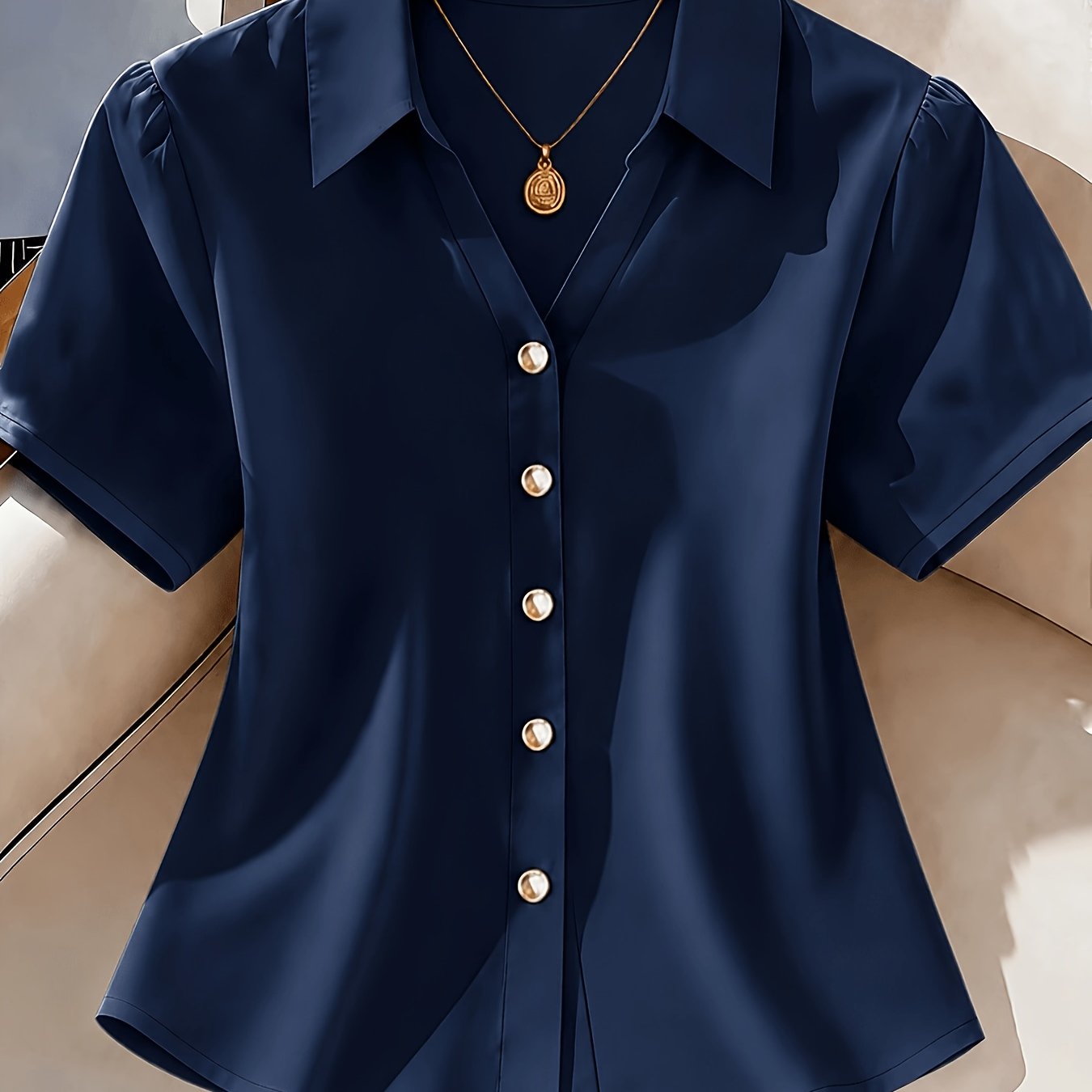 TEMU New Women's Top, Solid Color Short-sleeve Casual Shirt For Women, Elegant And Casual Women's Blouse, Suitable For Commuting, , And The Office
