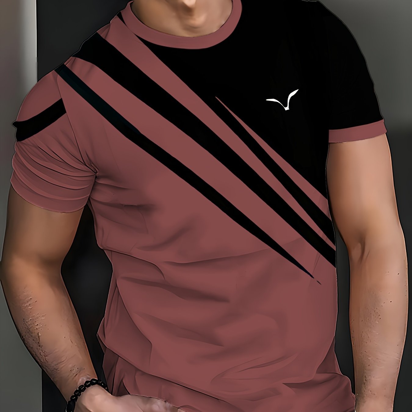TEMU Men's Casual Short Sleeve T-shirt, Men's Geometric Print - Blue And Black High-definition Pattern, Lightweight, Round Neck, Summer Outdoor Wear,