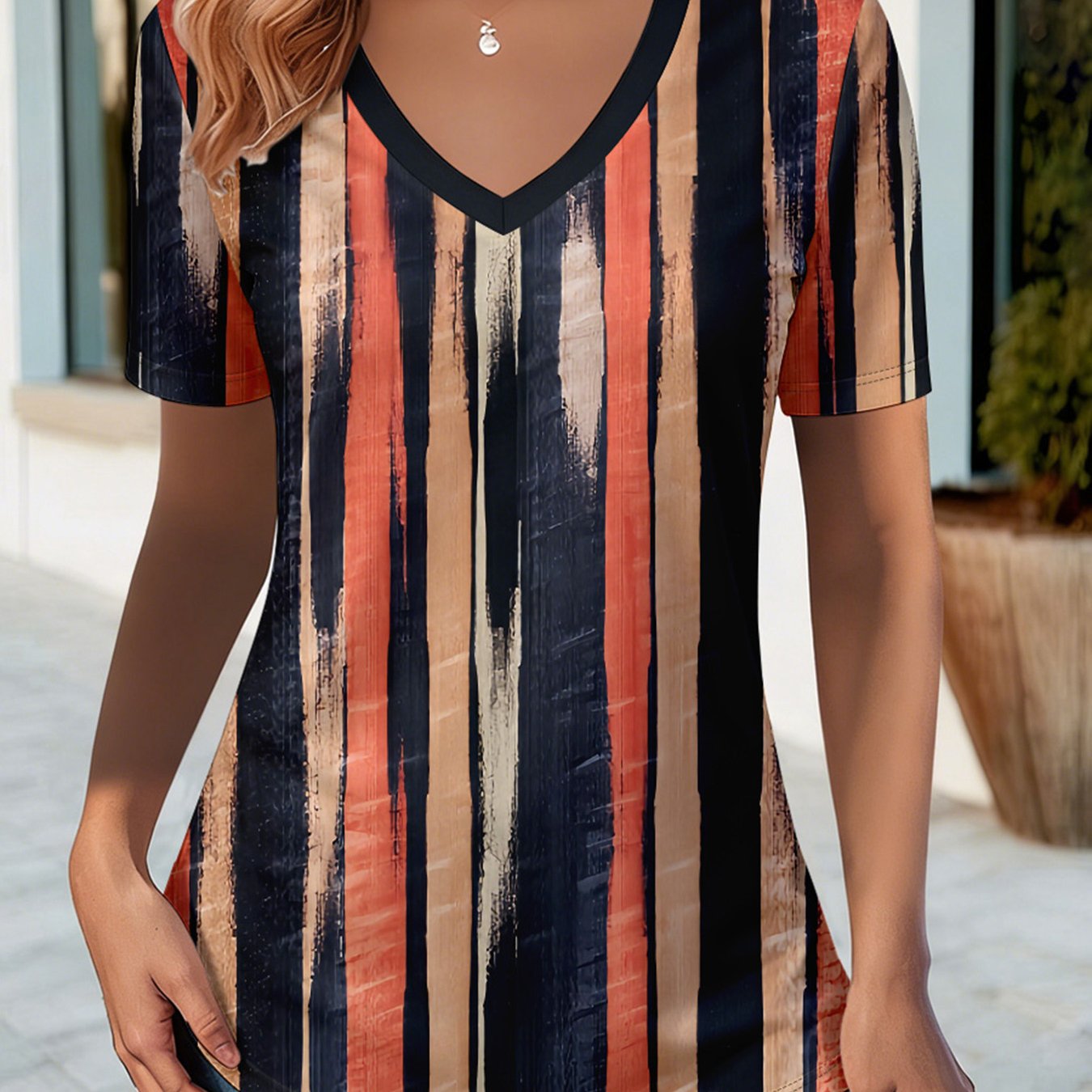 TEMU Plus Size, Plus Size Women's V-neck Loose Hem T-shirt 458