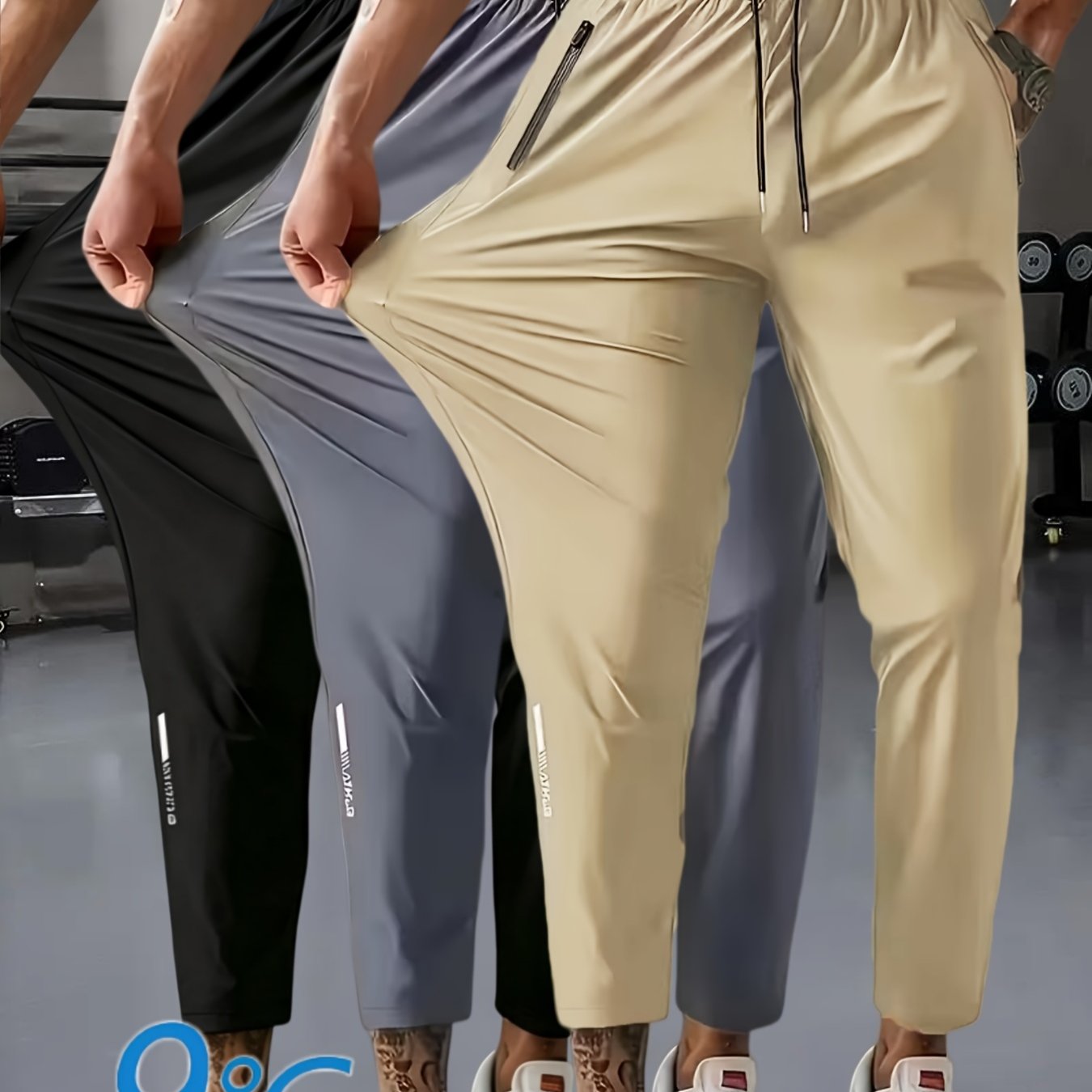 TEMU 1pc Men's Lightweight Straight Trousers - Breathable, With Zipper Pockets, Suitable For Running, Fitness, And Outdoor Activities