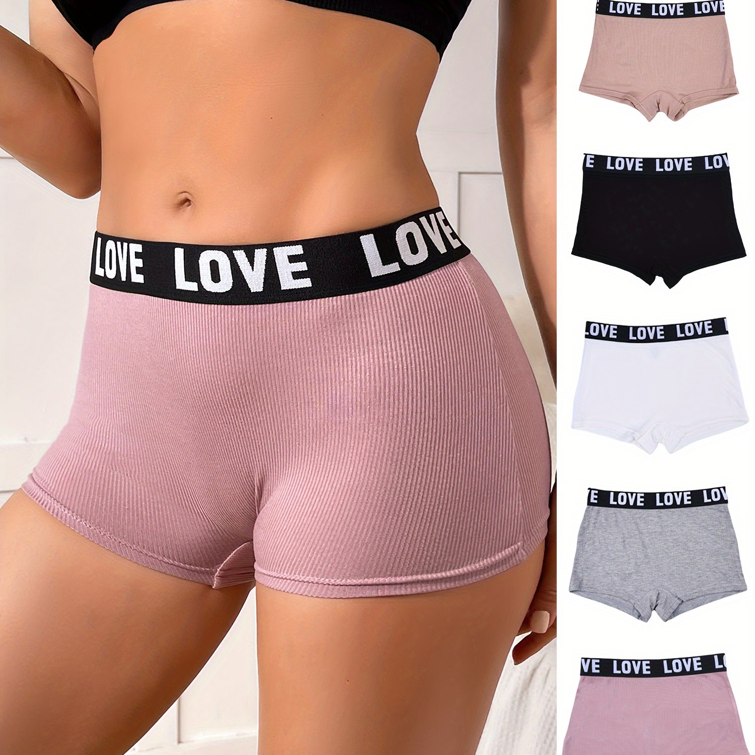 5-pack Women's Alphabets Printed Boxer Briefs, Soft&stretchy, Comfortable Drop Waist Briefs