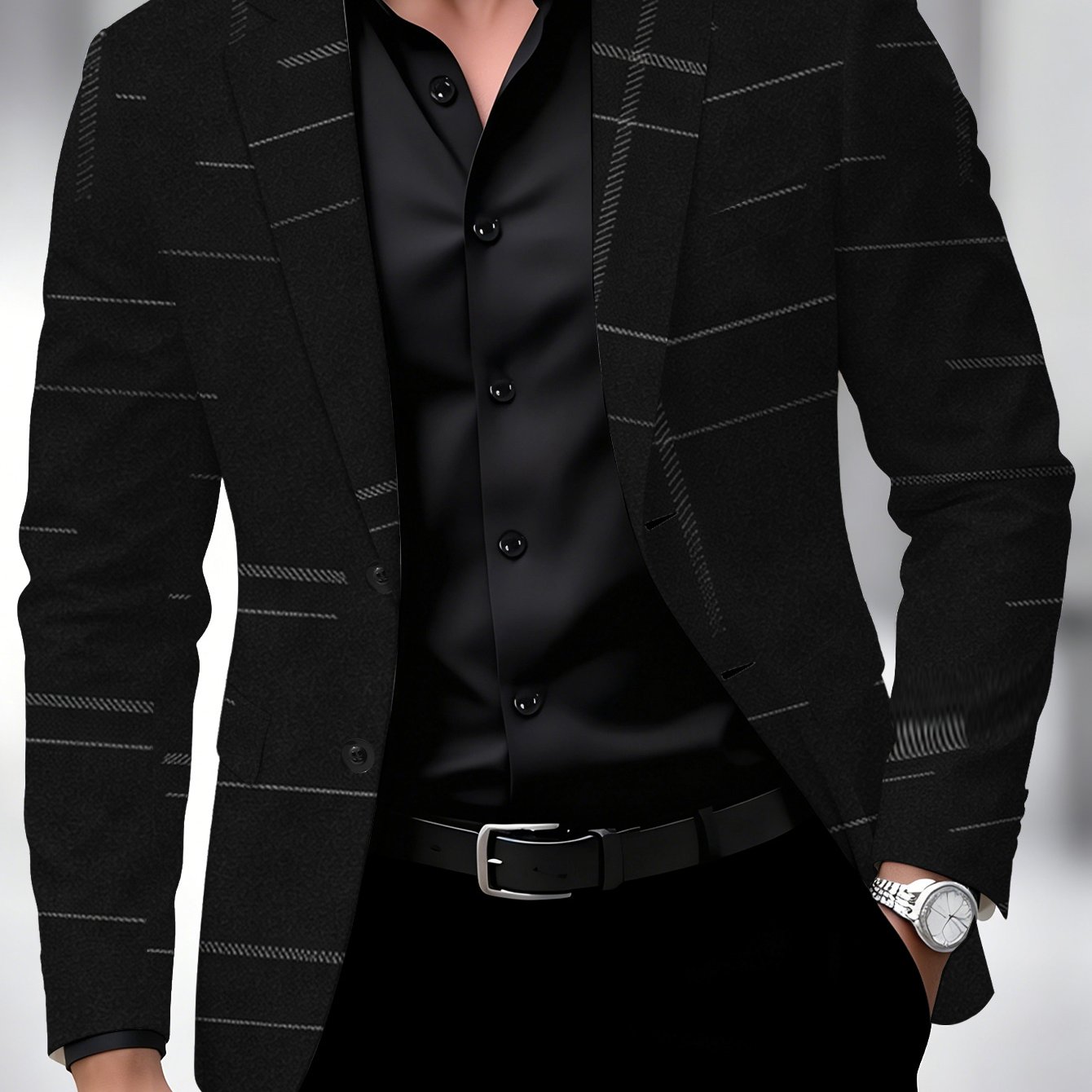TEMU Old Money Outfits Men's Suit Single Piece, Pinstripe Patterned Jacket, Easy Checkered Design, Men's Suit, Casual Formal Jacket With Lining And