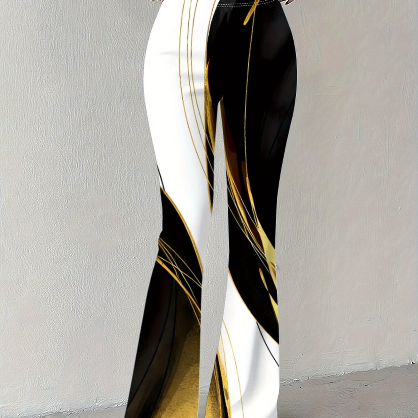 TEMU Women's Flared Pants - Casual And Fashionable, Featuring Line , Color Blocking, And Full-print Patterns - 748