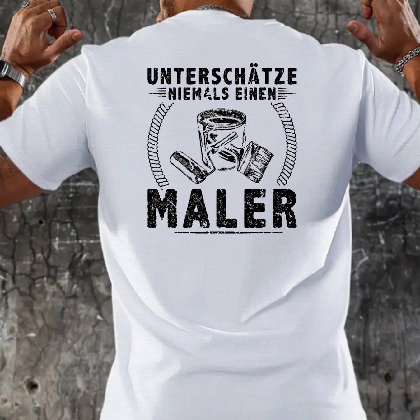 For Men In Plus Size Featuring A German Graphic That 'never A Painter'. This Crinkled Tee Is Perfect For Artists And Painters, Machine Washable, Breathable