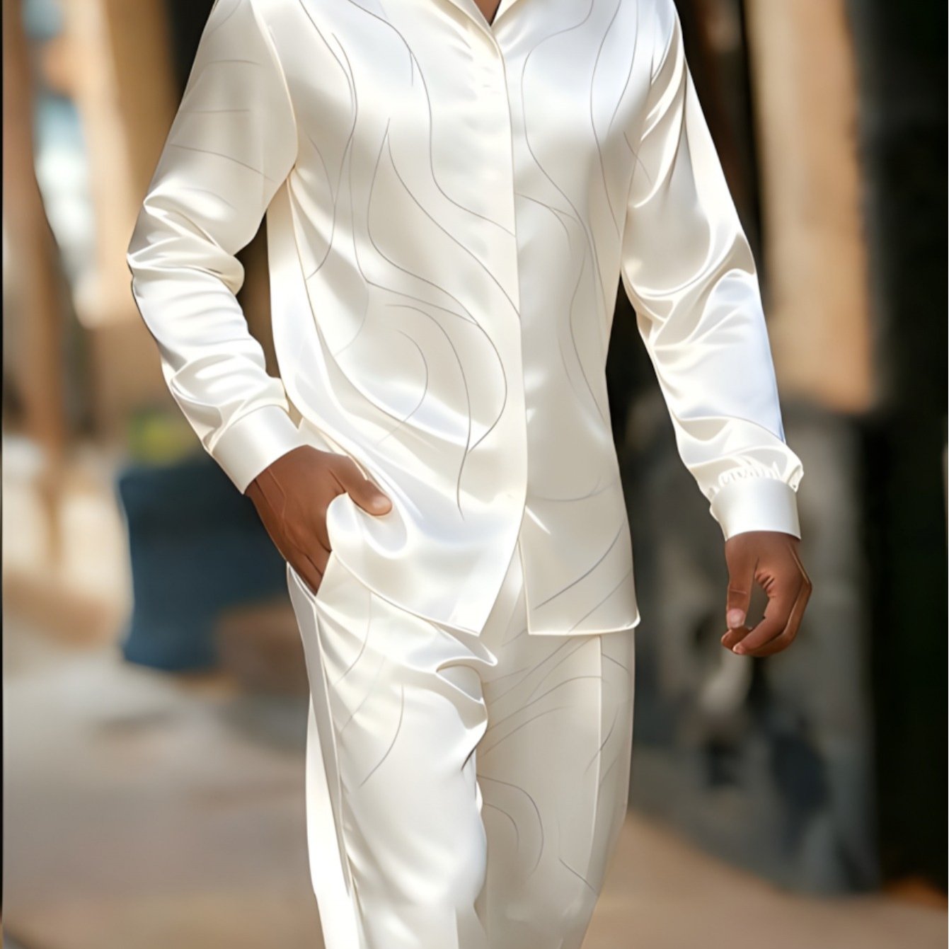 TEMU Men's Elegant White Suit, Lightweight And Durable, With A Loose Fit Design, Perfect For Restaurants Or , Stylish And Casual Wear, With A Smooth