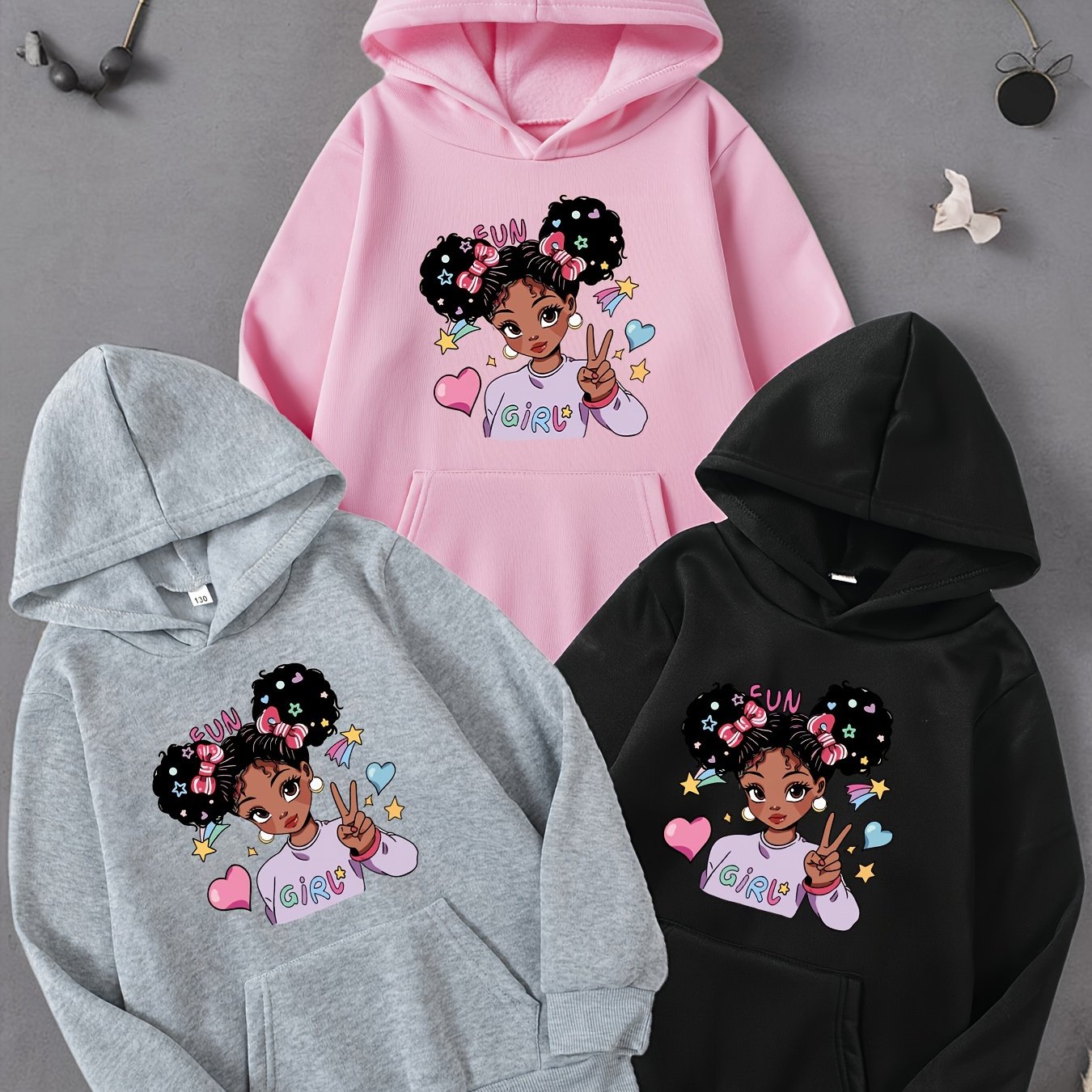 Image of Set Of 3 Comfortable And Casual Long-sleeve Hoodies For Girls Featuring Cute Cartoon Designs, Perfect For Fall, Christmas, Halloween