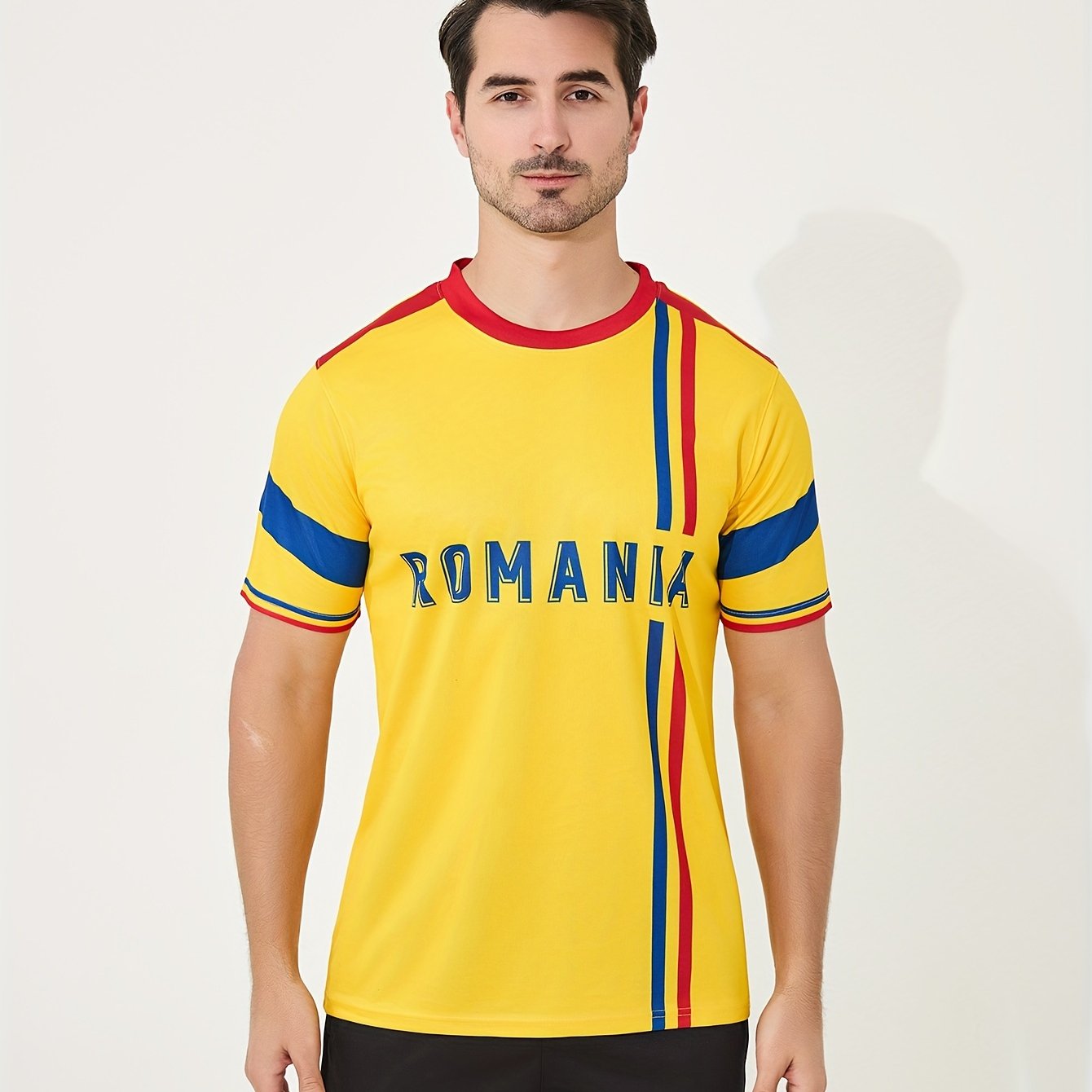 Image of 1pc Of Romanian Jersey, 2024 European Championship Shirt, Men's Casual Breathable Lightweight Short-sleeve Round-neck T-shirt, Football Training Outfit, Clothing