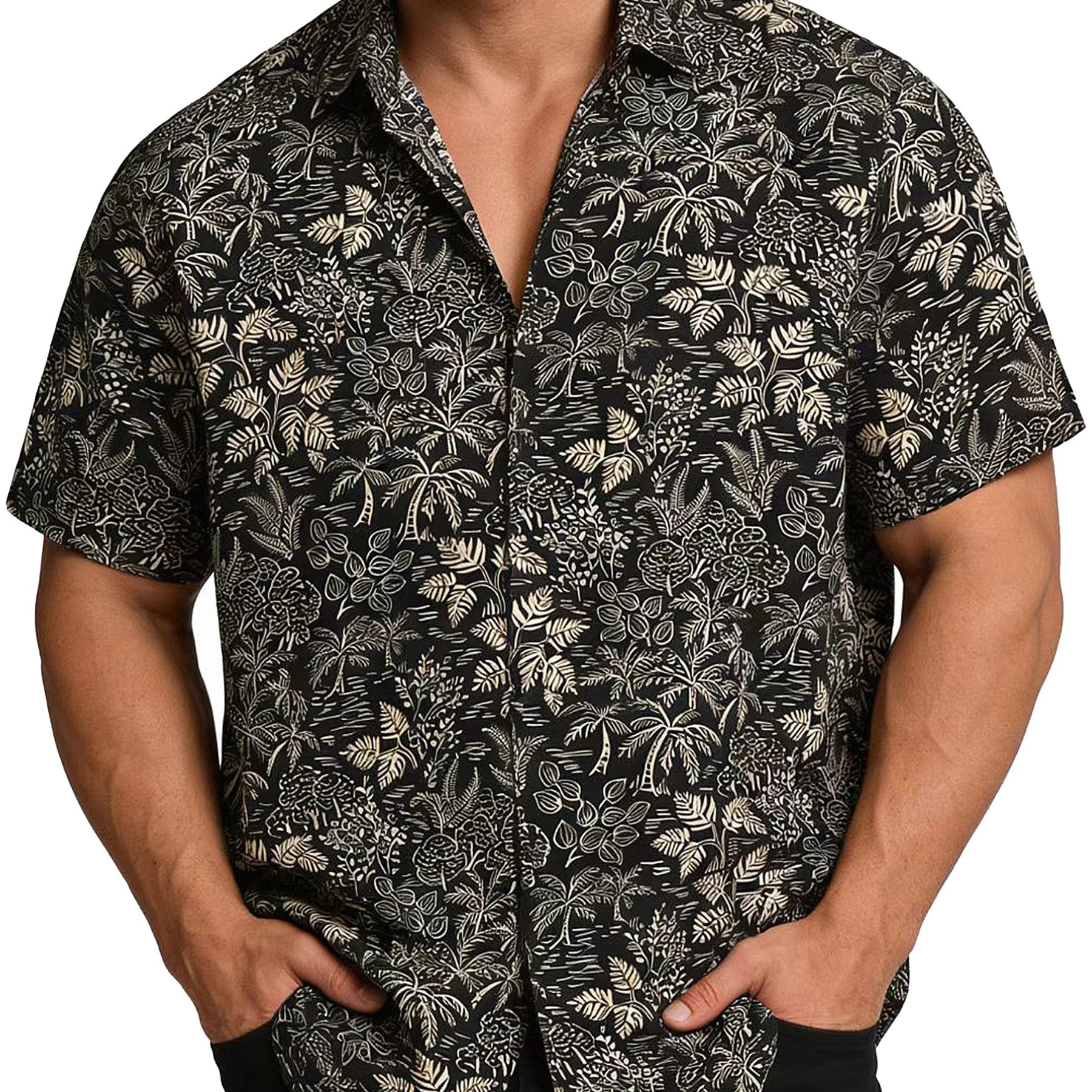 Image of Hawaiian Printed Shirt, Men's Short Sleeve Lapel Shirt, Pure Cotton Floral Print Short Sleeve Shirt