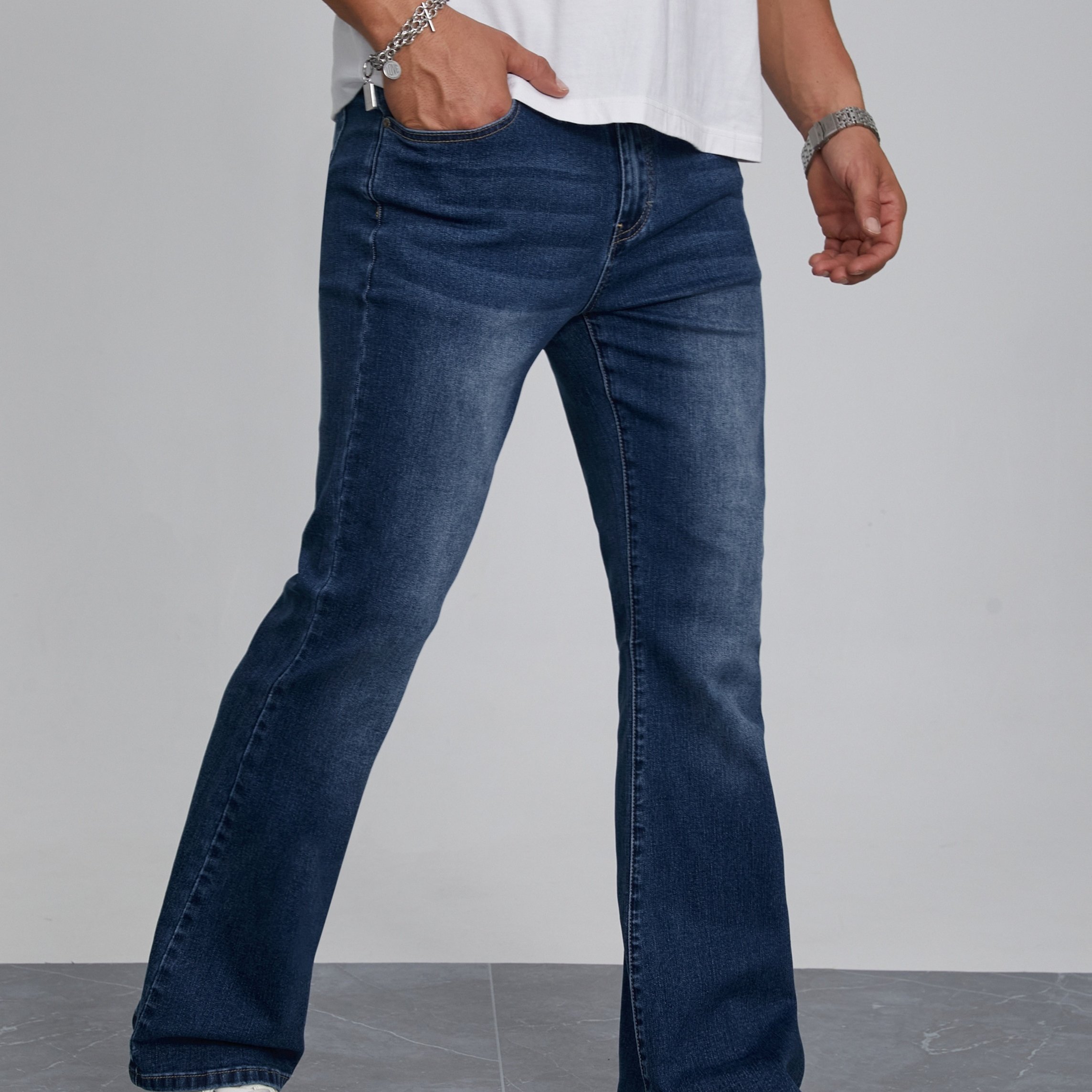 Men's Fashion Versatile Flare Vintage Denim Pants, Autumn Menswear