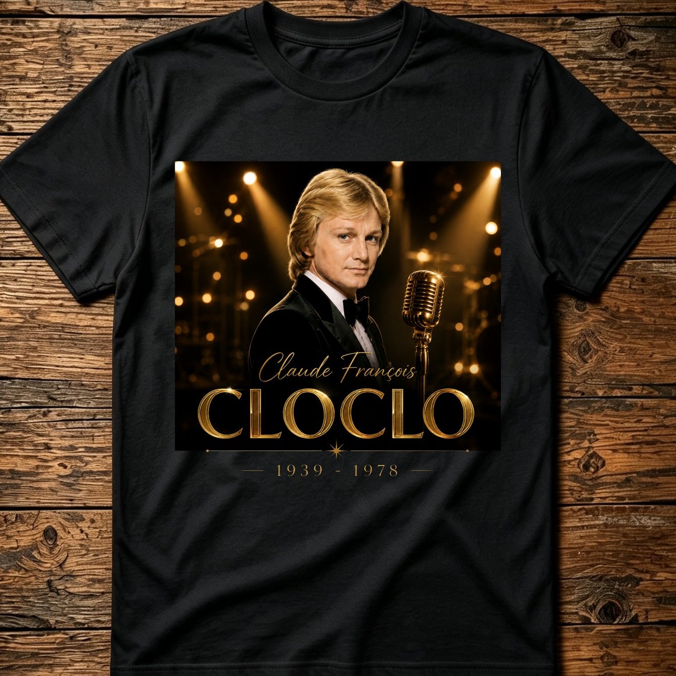 TEMU T-shirt unisexe Cloclo 1939 1978 commémoratif avec impression de scène et microphone