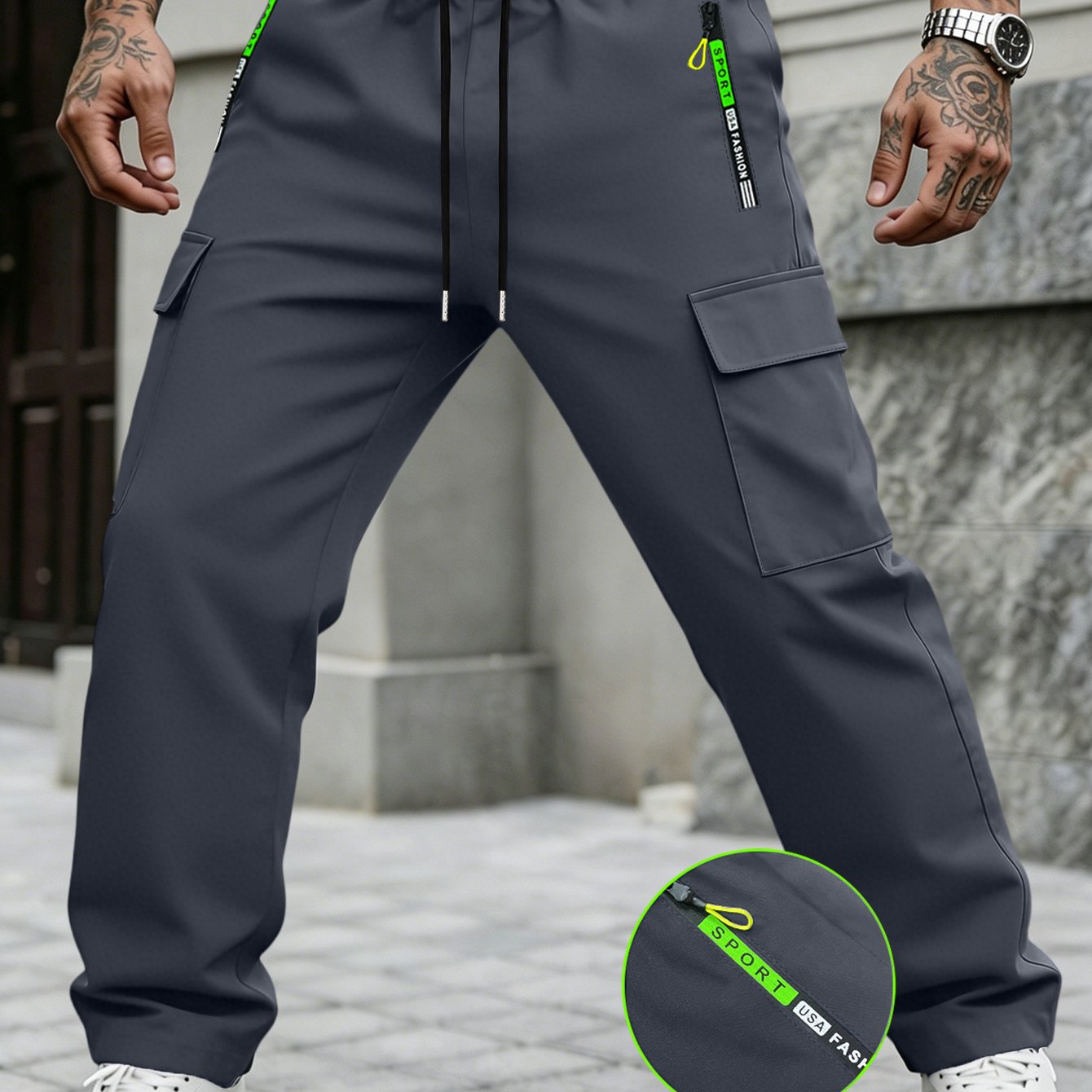 TEMU Men's Fashion Cargo Pants With Multiple Pockets, Solid Color Trousers, Loose-fit Casual Pants, For Outdoor Activities, Autumn/winter Essentials