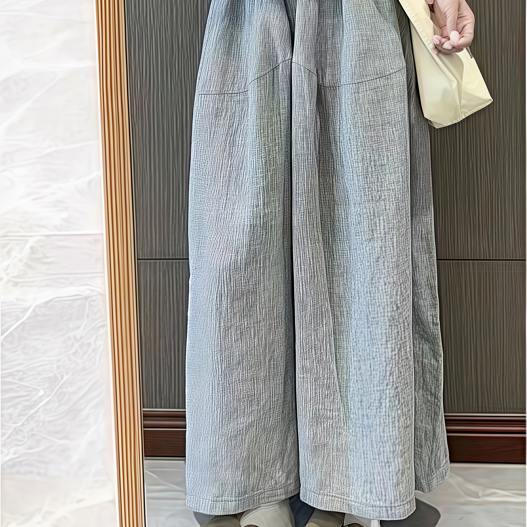 TEMU 女性用サマーカジュアルワイドレッグパンツ - 通勤＆カジュアルウェアに適したゆったりフィット無地、通気性快適トスタイル、マイナリズムデザイン、耐久性のある構造、おしゃれなボトムス、仕事人向け