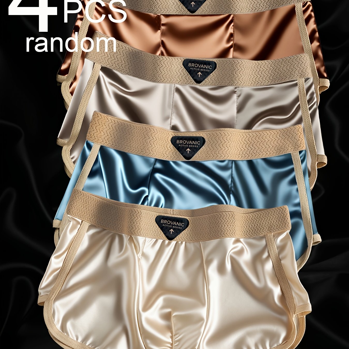 TEMU Random 4pcs Men&; Luxury Ice Silky Fiber Fabric Boxer Briefs - And Breathable, Cool And Seamless, Men&;s Shorts, Suitable For Or Sports