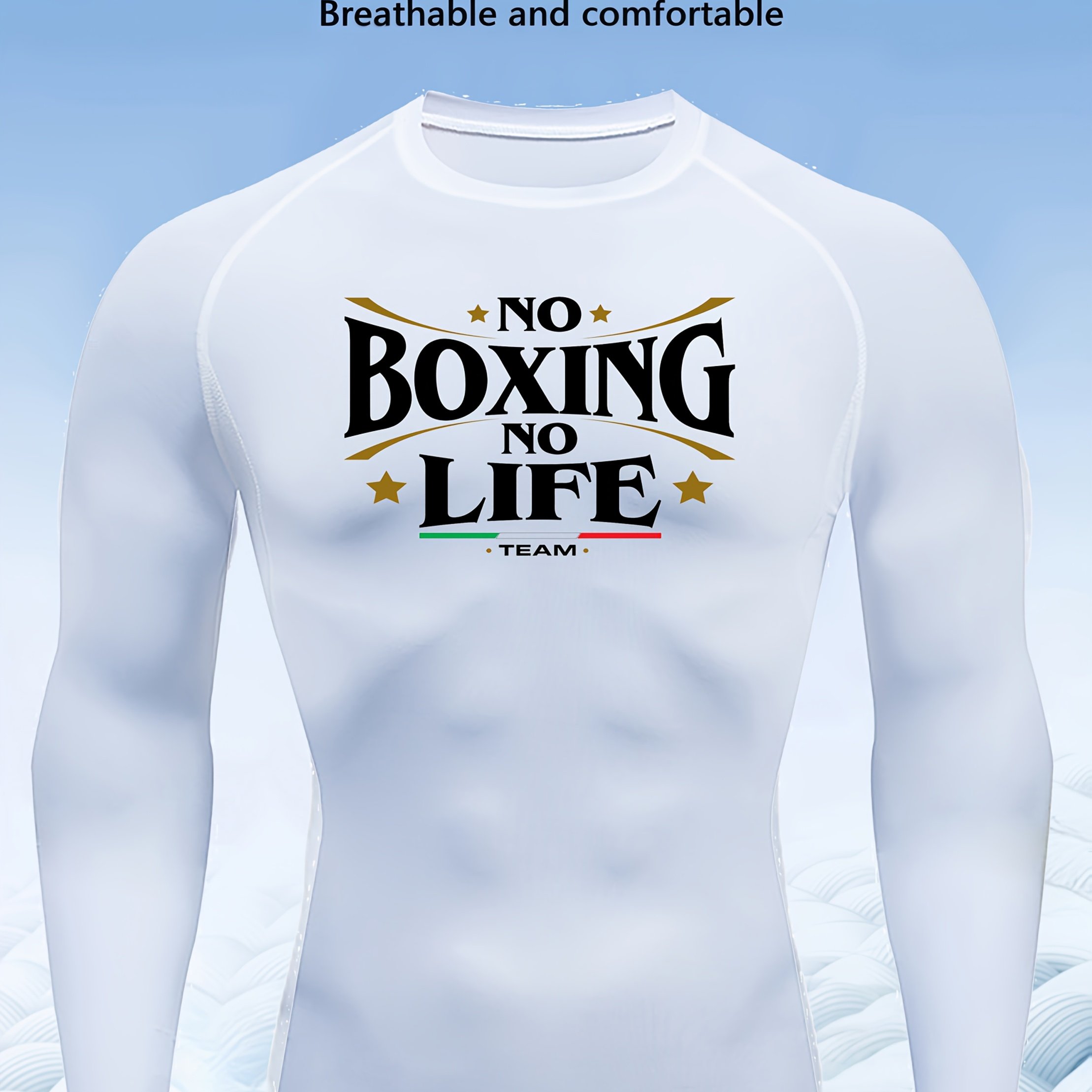 TEMU 's Quick-dry Shirt With Letter Print - Round Neck Long Sleeve Sports Top, Suitable For , Tight-fitting Boxing Outfit, Moisture-wicking