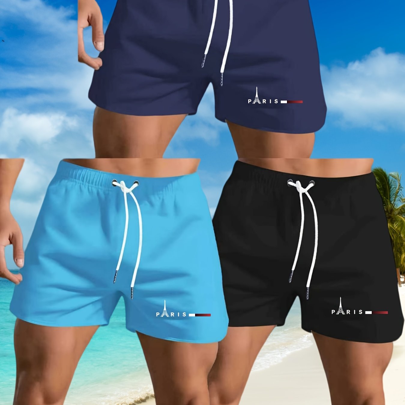 TEMU 3pcs Quick-dry Swim Shorts - Breathable Board Shorts Suitable For Surfing, Swimming, Beach Training | Quick-, Non- Casual Swimwear For Outdoor