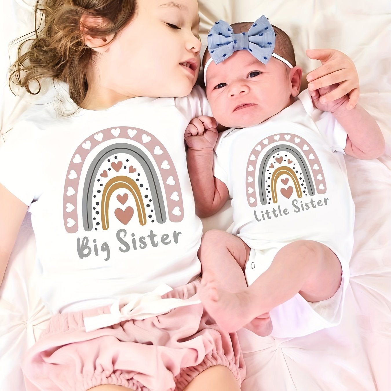 Image of Single Piece, Needs To Be Separately. Family Set, Family Set, Set Dx5234-hy3808 Summer Baby Boy And Girl Triangle Romper Girl's T-shirt Big/little Sister Letter Print, For Outdoor