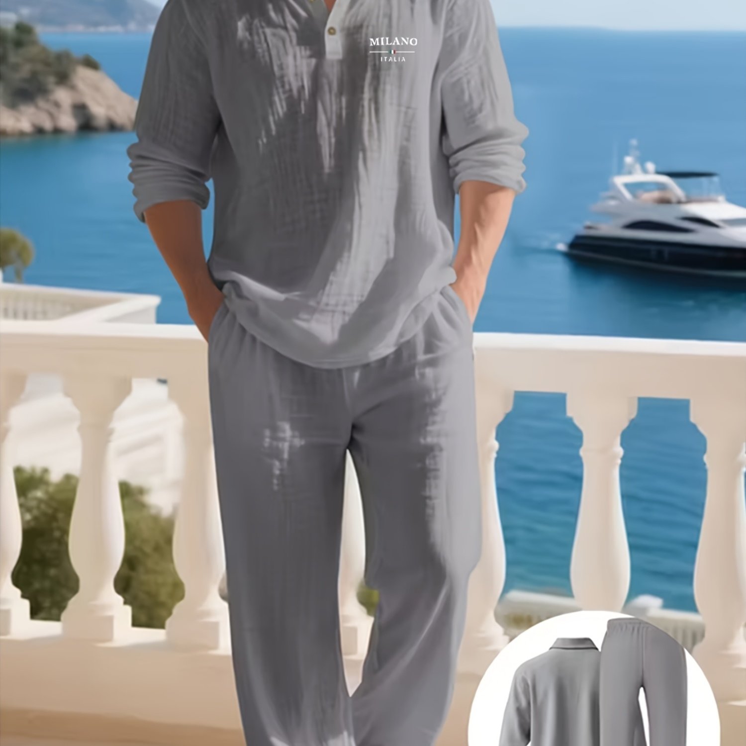 TEMU Spring/autumn Men's Casual Easy Shirt Long Pants 2pcs Set, Multiple Colors , Suitable For Fitness Outdoor Sports And Daily Casual Wear, Men's