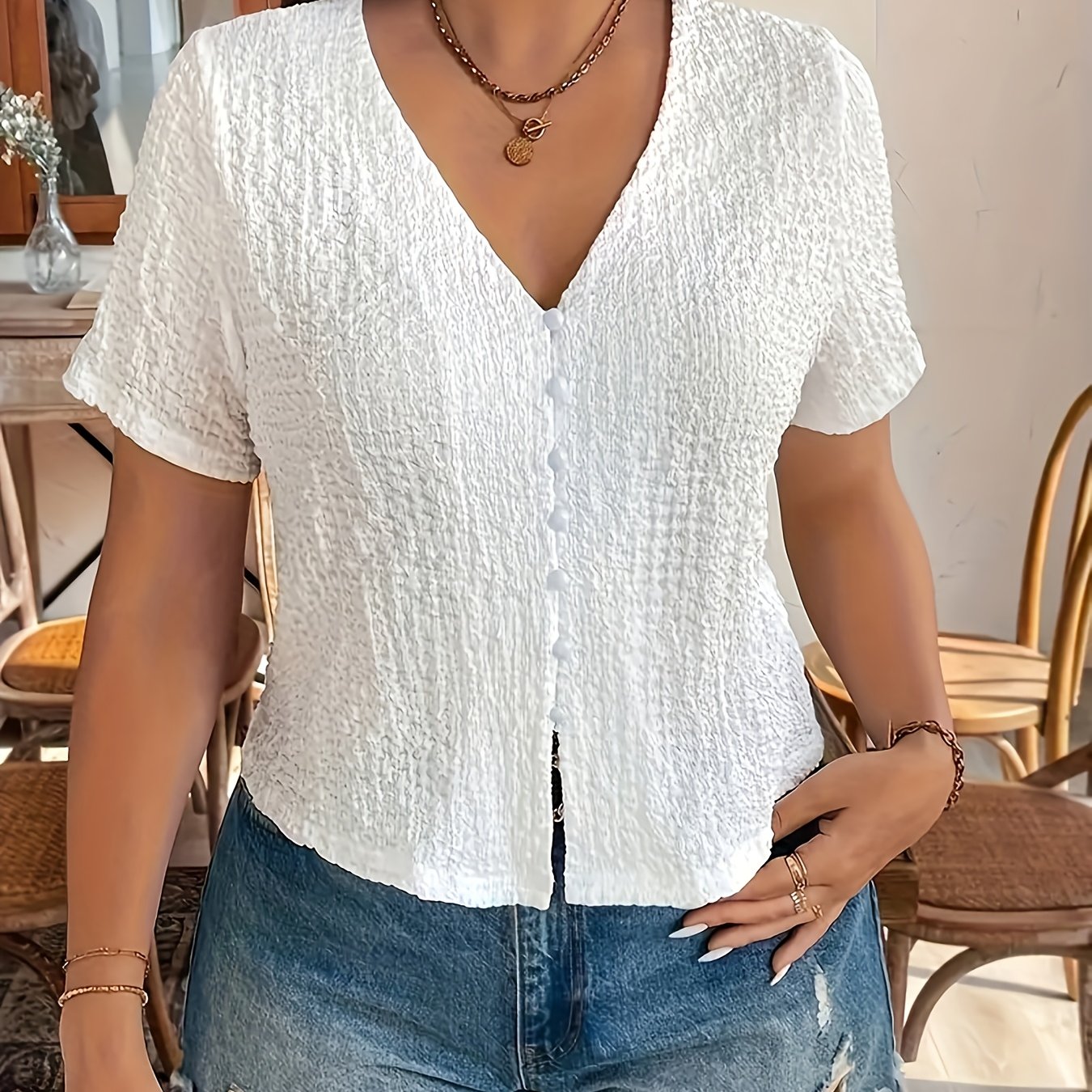 Button- V-neck Shirt
