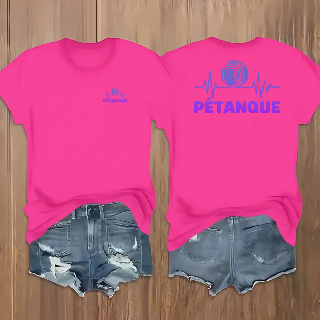 TEMU T-Shirt Femme Dégradé Violet à Imprimé Pétanque - Design PÉTANQUE -, Manches Courtes Élastiques Col Rond Blouse Décontractée pour Toutes ,
