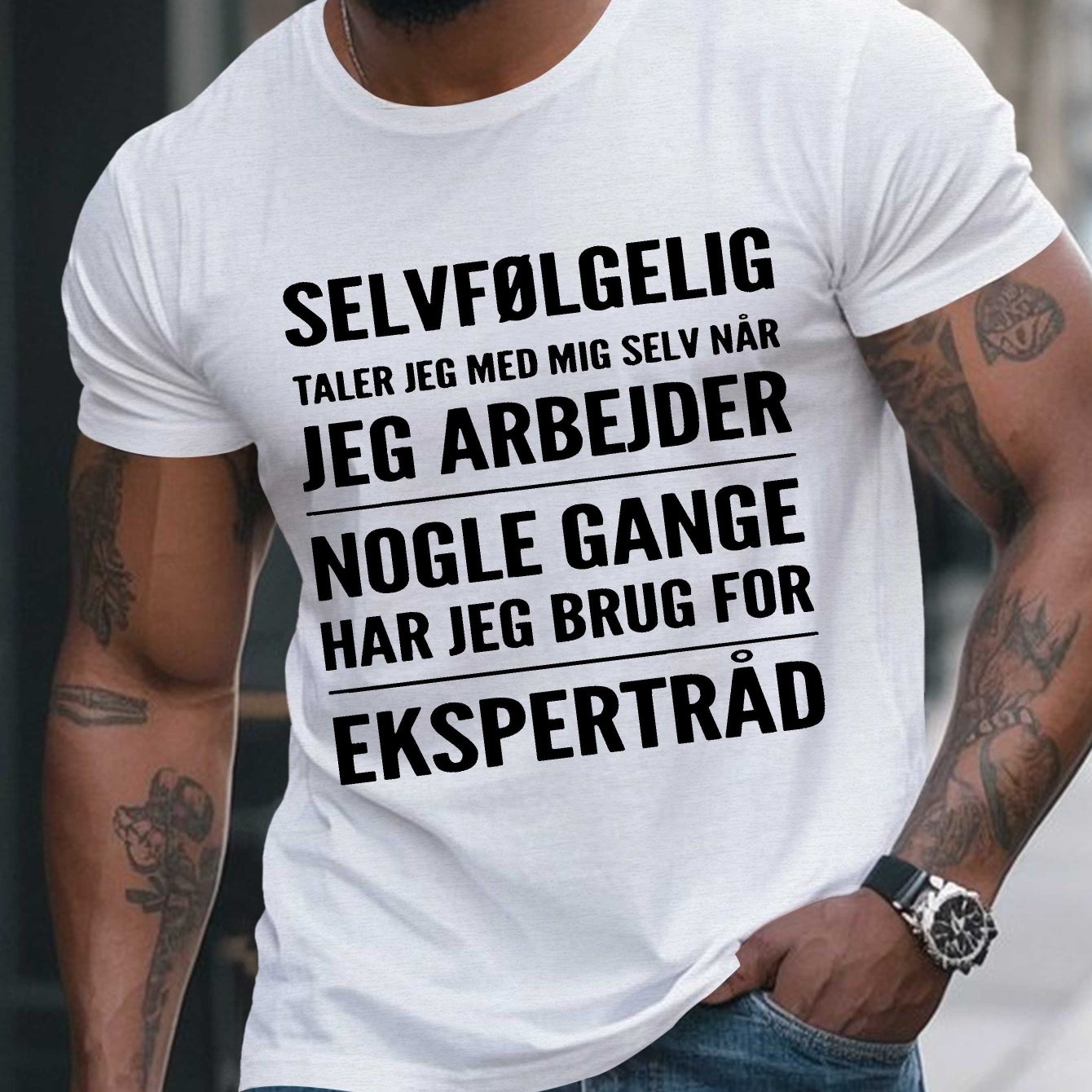 TEMU Men's Plus Size Funny Danish Humor Saying T-shirt - 
