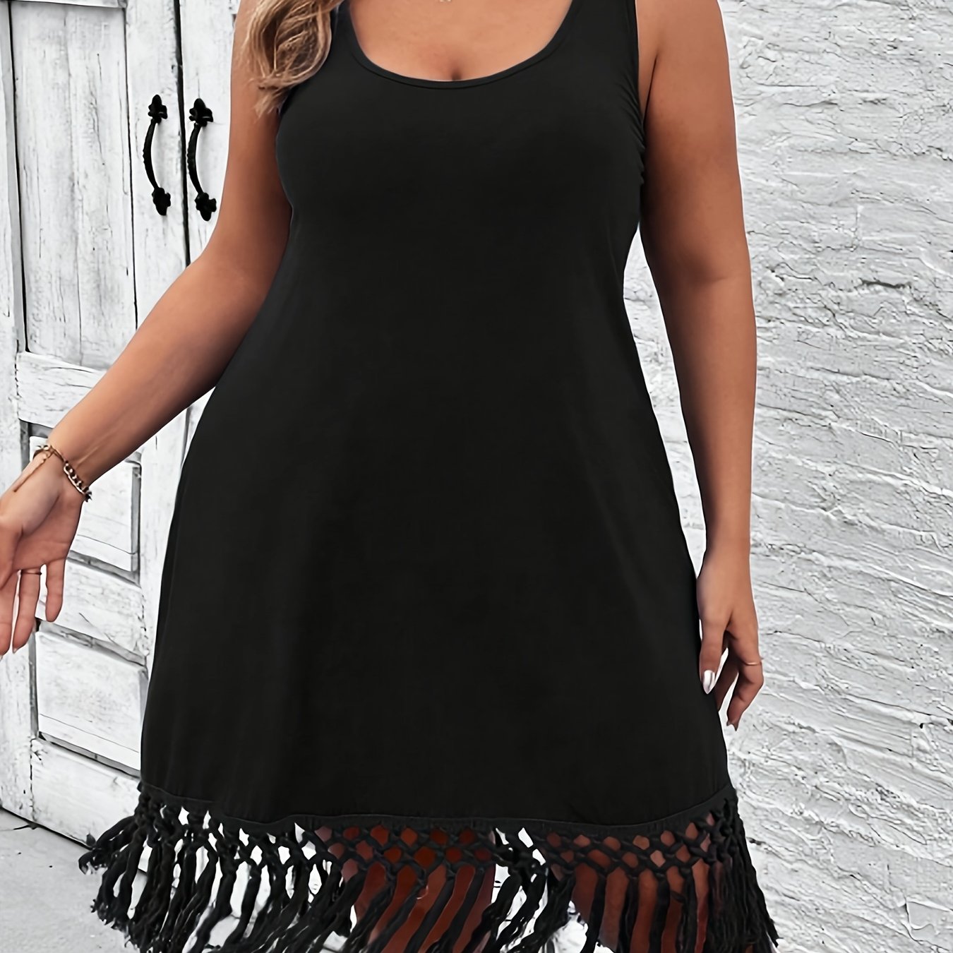 Image of Plus Size - Plus Size - Plus Size Elegant Tassel Dress