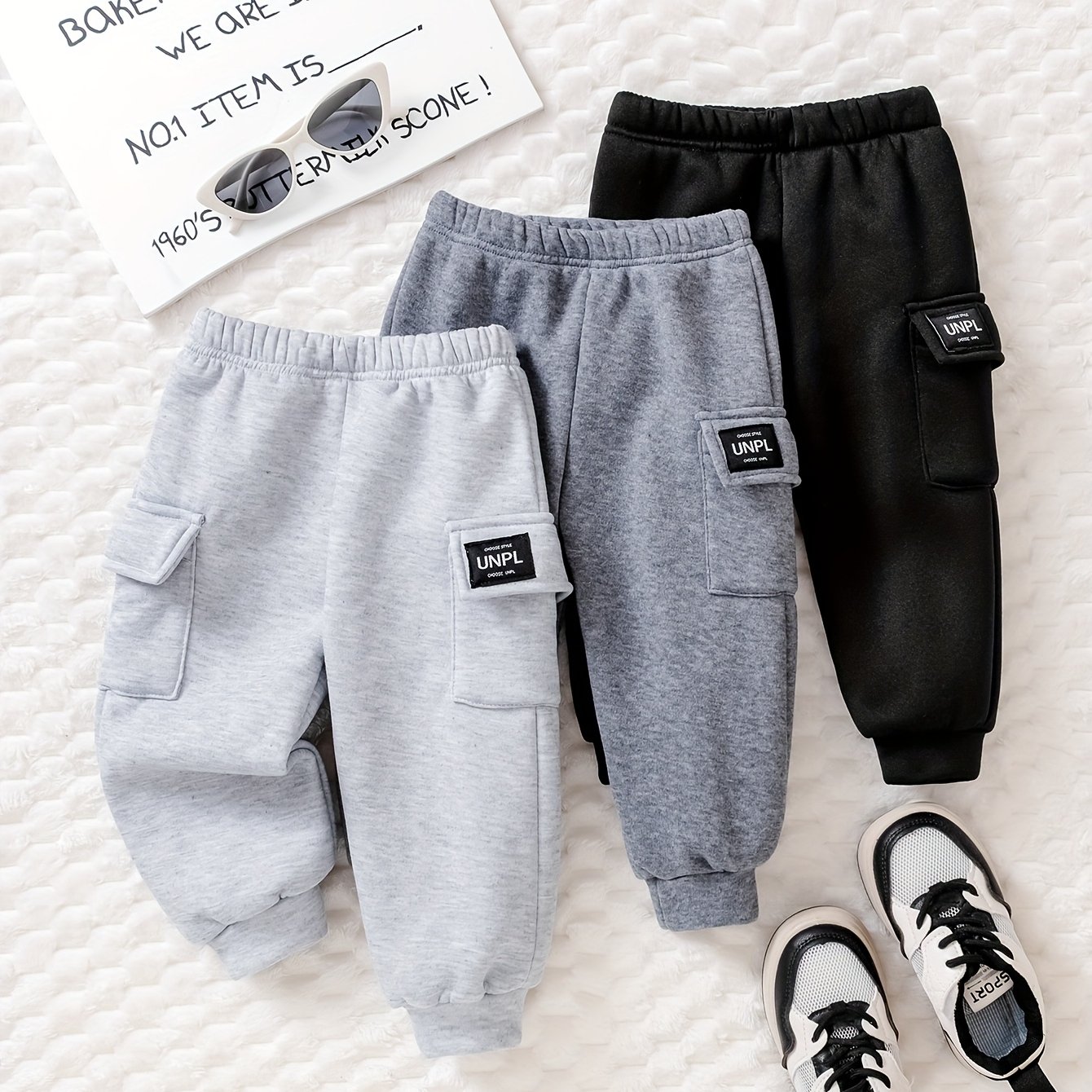 Image of New Autumn/winter 3pcs Boys' Cargo Pants Set With Pockets + Long Pants, Suitable For Daily Wear And Sports, Perfect For Outdoor