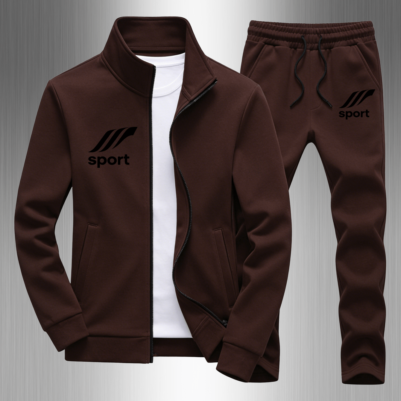 Image of Men's Casual Zip-up Sweatshirt And Pants Set 3d 100% Polyester, Printed Long Sleeves, Regular Fit 2pcs Outfit, Vacation And Street Fashion Wear