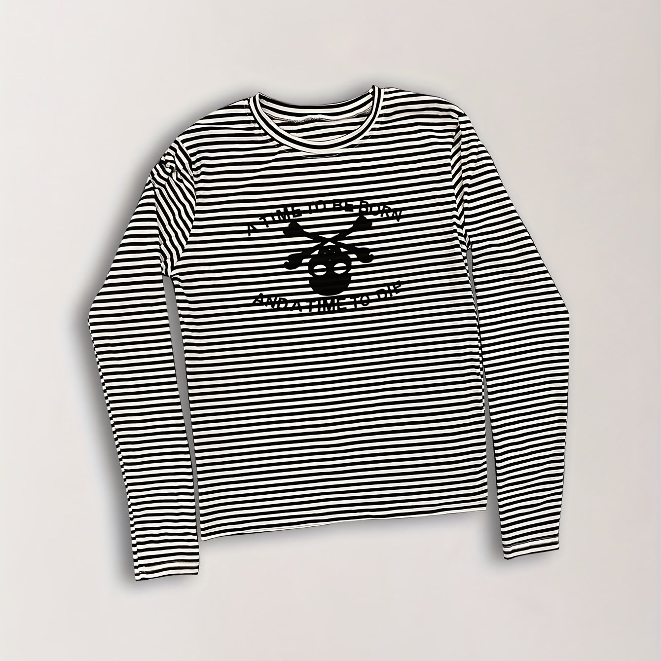 TEMU Black And Block Long Sleeve Pullover, Unique Black And White Stripe Print Round Neck Long Sleeve Vintage T-shirt Top, Women's Outfit Essential