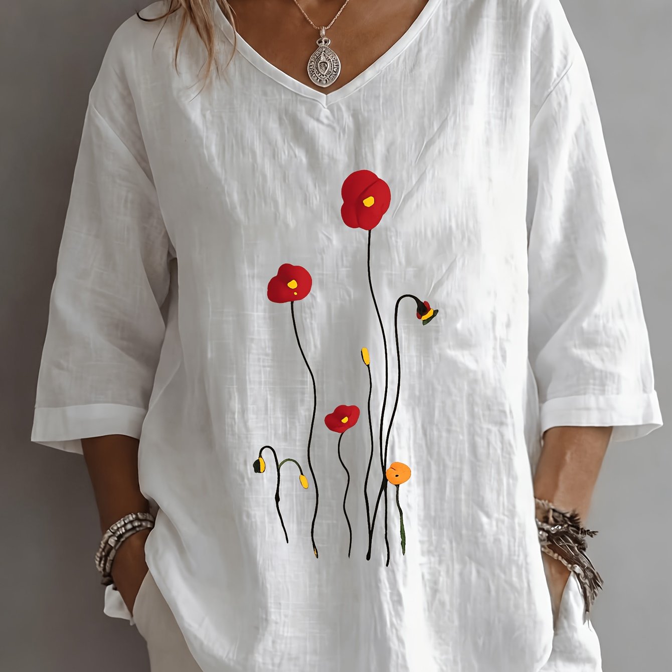 TEMU Women's And Versatile Top, And Summer Style, Loose Artistic Vintage Printed Lightweight Short-sleeve T-shirt
