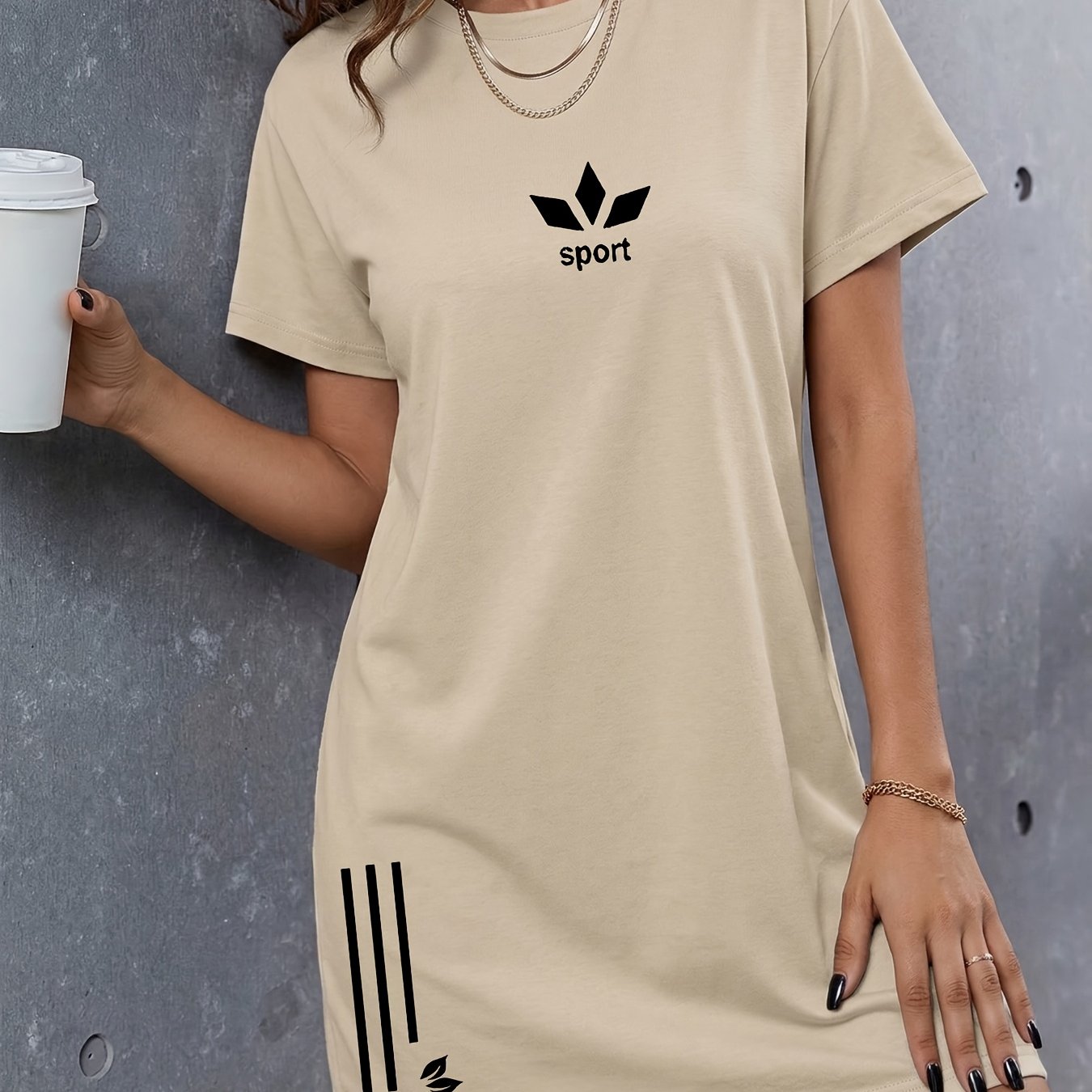 TEMU Women's Dress - Spring/summer Extended T-shirt - Casual Fashion Printed Round Neck Loose Dress, Women's Top, Multi-scene Wear, Casual