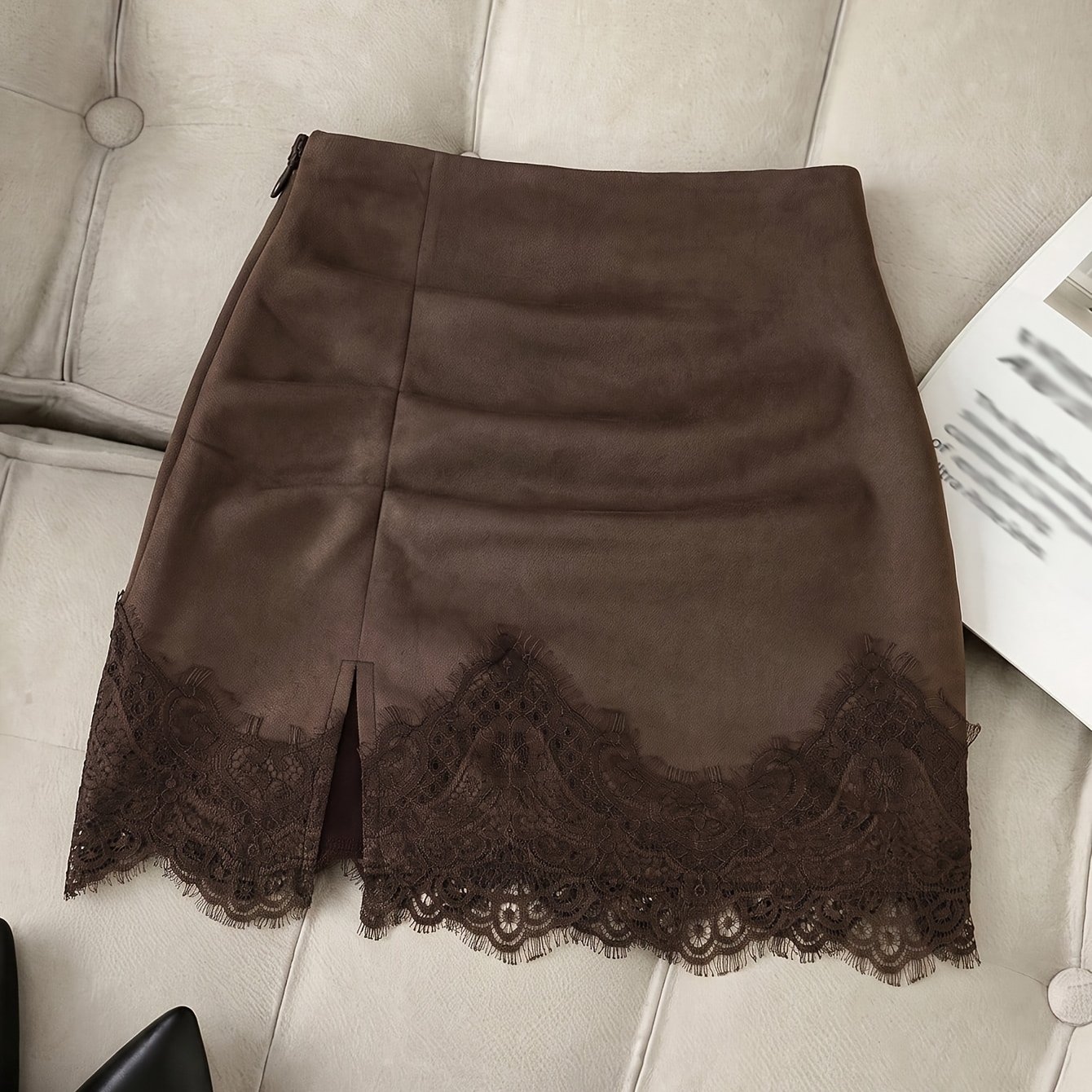 TEMU Women's Autumn Fashion Elegant Solid Lace Slim Pleated Slit All-match Half Skirt