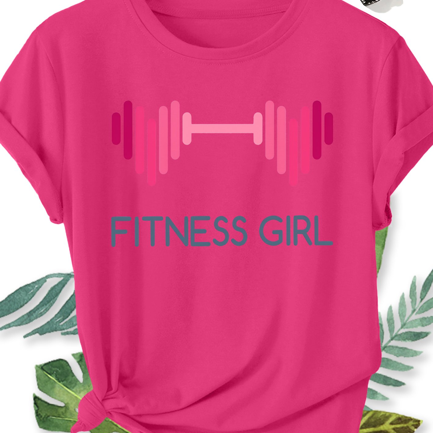 TEMU Women's Plus Size Oversized Fitness T-shirt - Gradient Barbell Print Gym Top, Breathable Soft Short Sleeve Crew Neck Blouse-compatible For