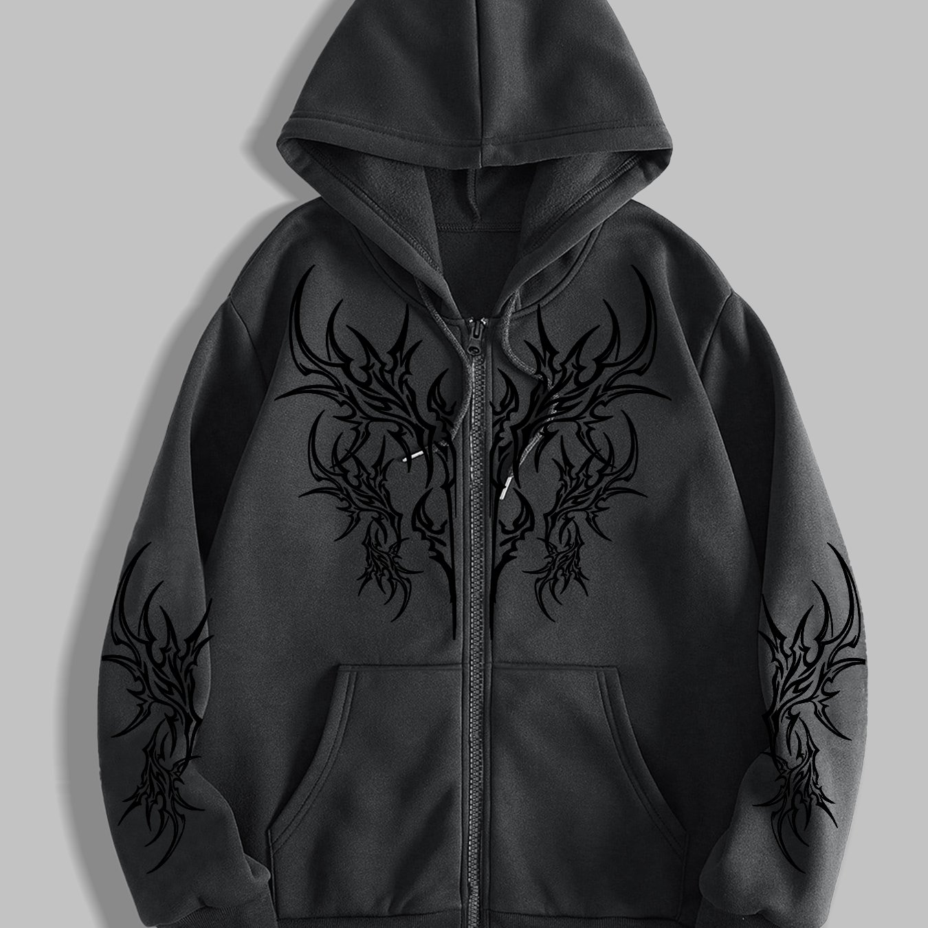 TEMU Gothic Dark Style Men's Print Autumn Winter Casual Fashion Zip-up Hoodie Sweatshirt