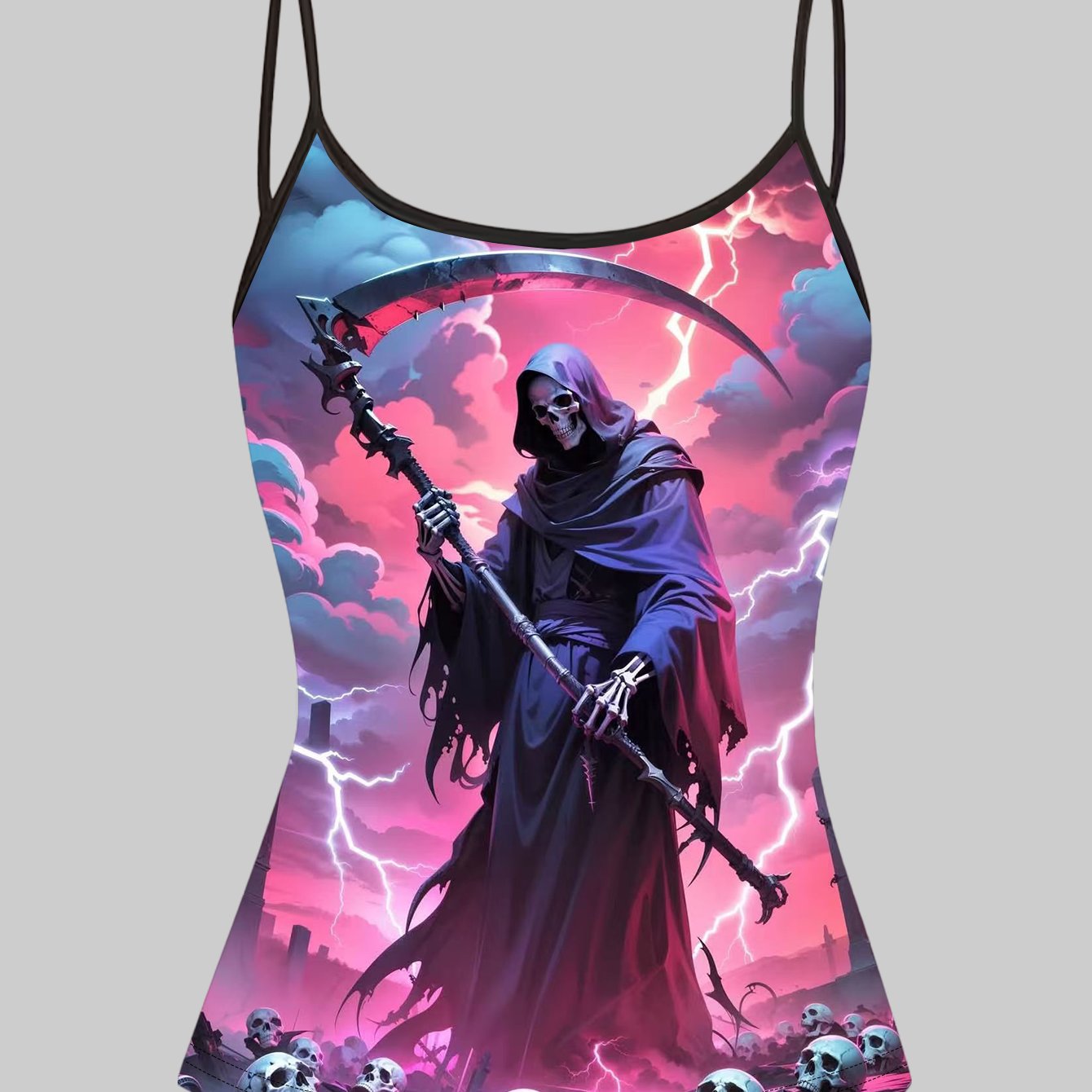 TEMU Single Pack Of Light Skull Reaper Print, Thin Strap Tank Top, Minimalist Dark Style Top