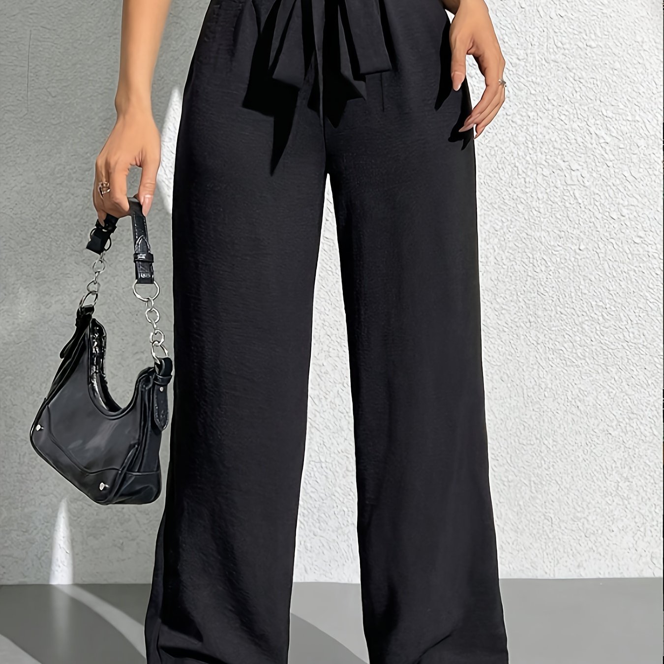 TEMU Summer Black Wide-leg Casual Long Pants