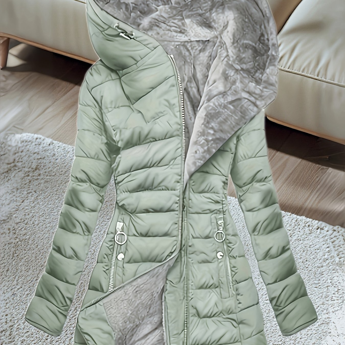 TEMU Abrigo de invierno con capucha y largo medio para mujer, con forro polar, y holgado, tejido premium , diseño a , y , corte que estiliza, ideal