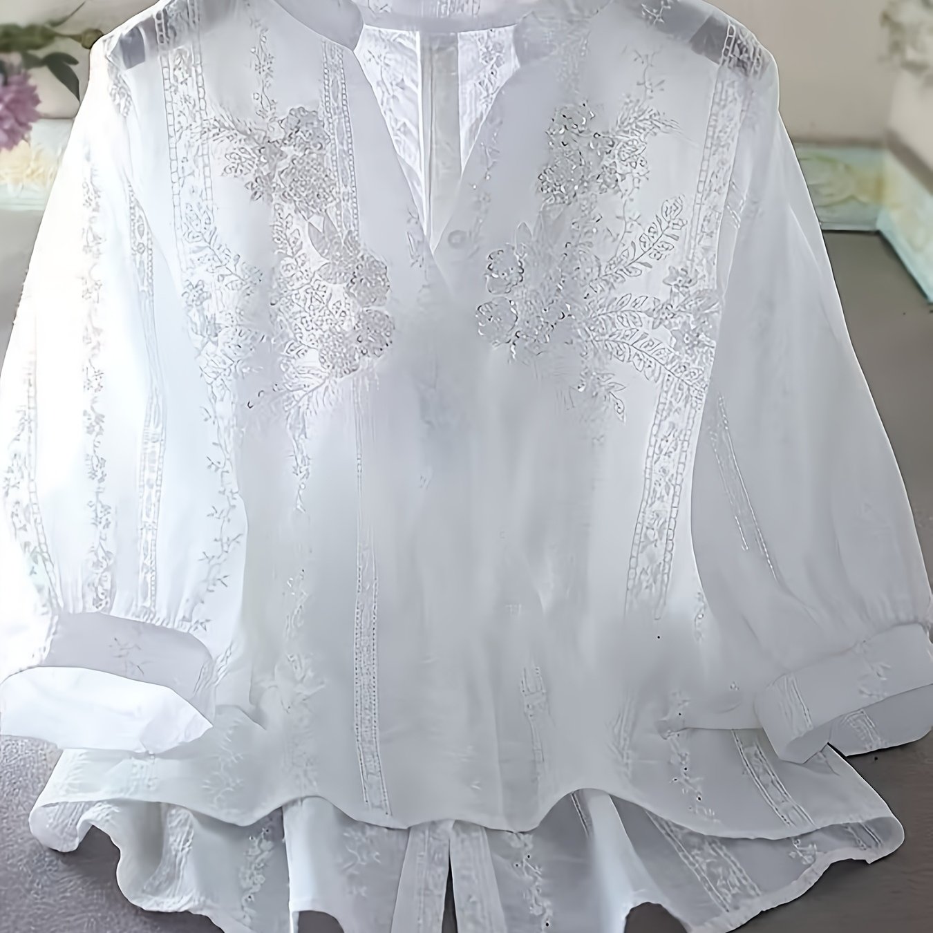 E-shop Modisches Design Besticktes Perlenbesetztes Lässiges Literarisches Shirt Damen Top