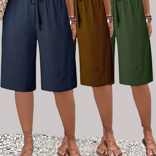 womens plus size shorts set of 3 solid color beach pants